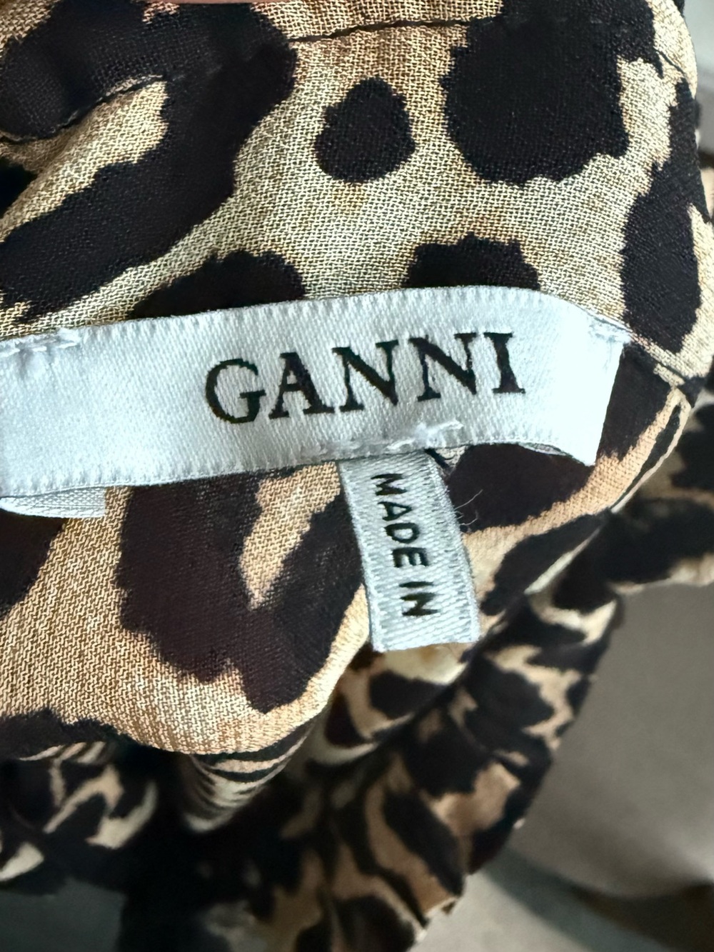 Ganni Leopard Print Ruffle-Neck Long-Sleeve Dress - Leopard Print - Picture 6 of 7